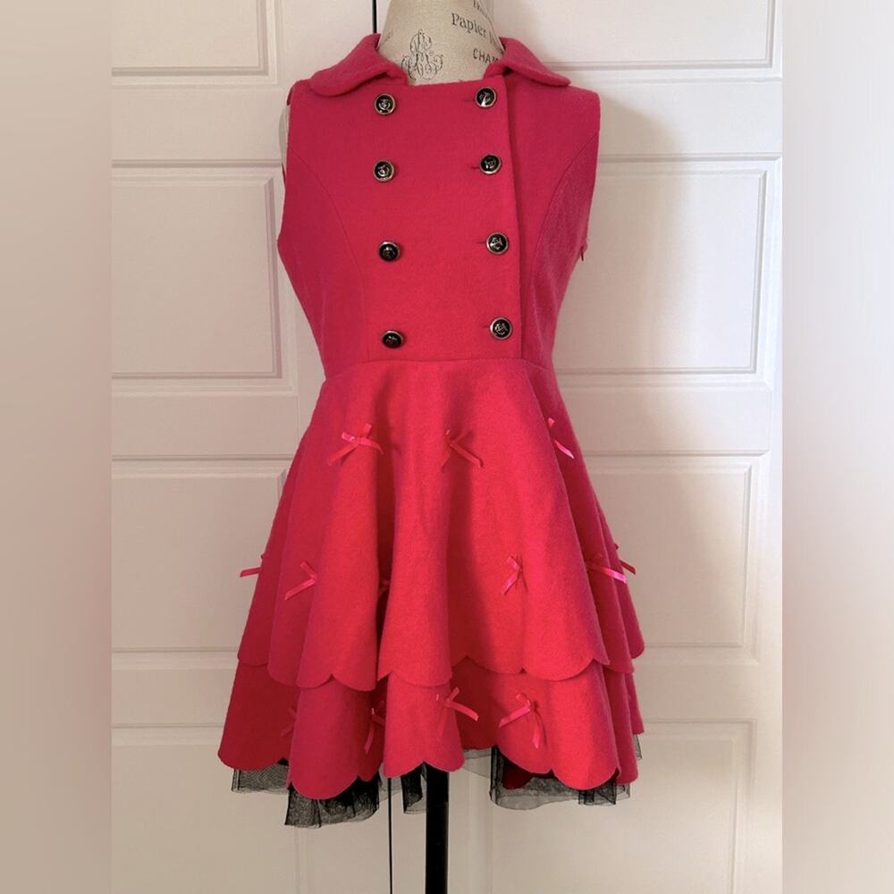 Sozoelegant cheap and chic wool blend pink sleeveless pea coat vest bows cosplay